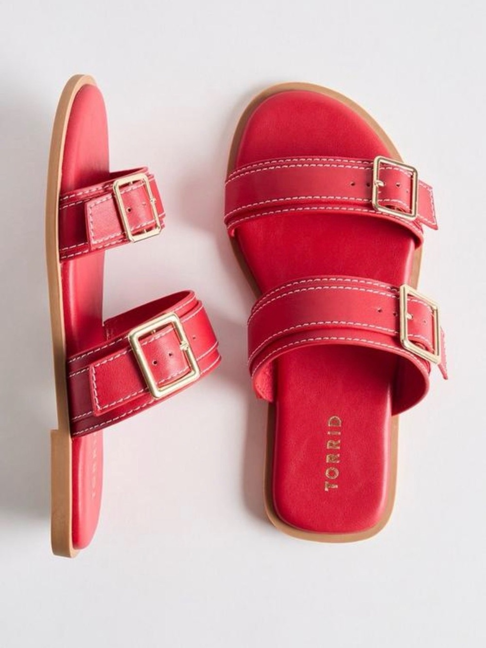 torrid Red Double-Strap Buckle Slide Sandals
